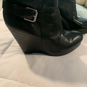 DKNY Black Leather Wedge Boots